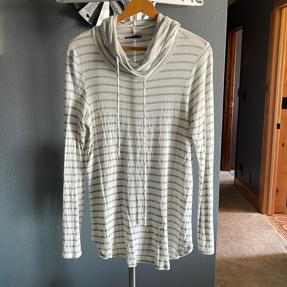 White/Gray Striped Cowl Neck Long Sleeve
